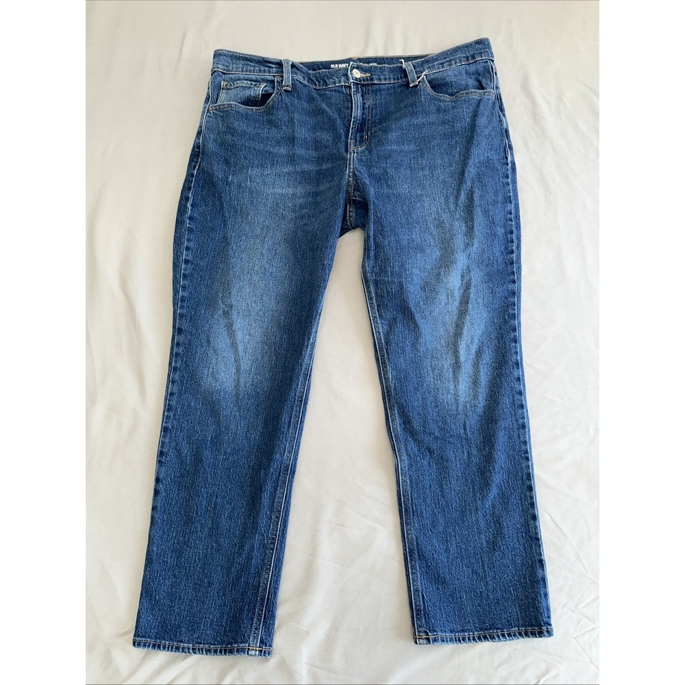 Old Navy WoW Jeans Womens 16P Blue Cotton Denim Boyfriend Mid-Rise Stretch Faded